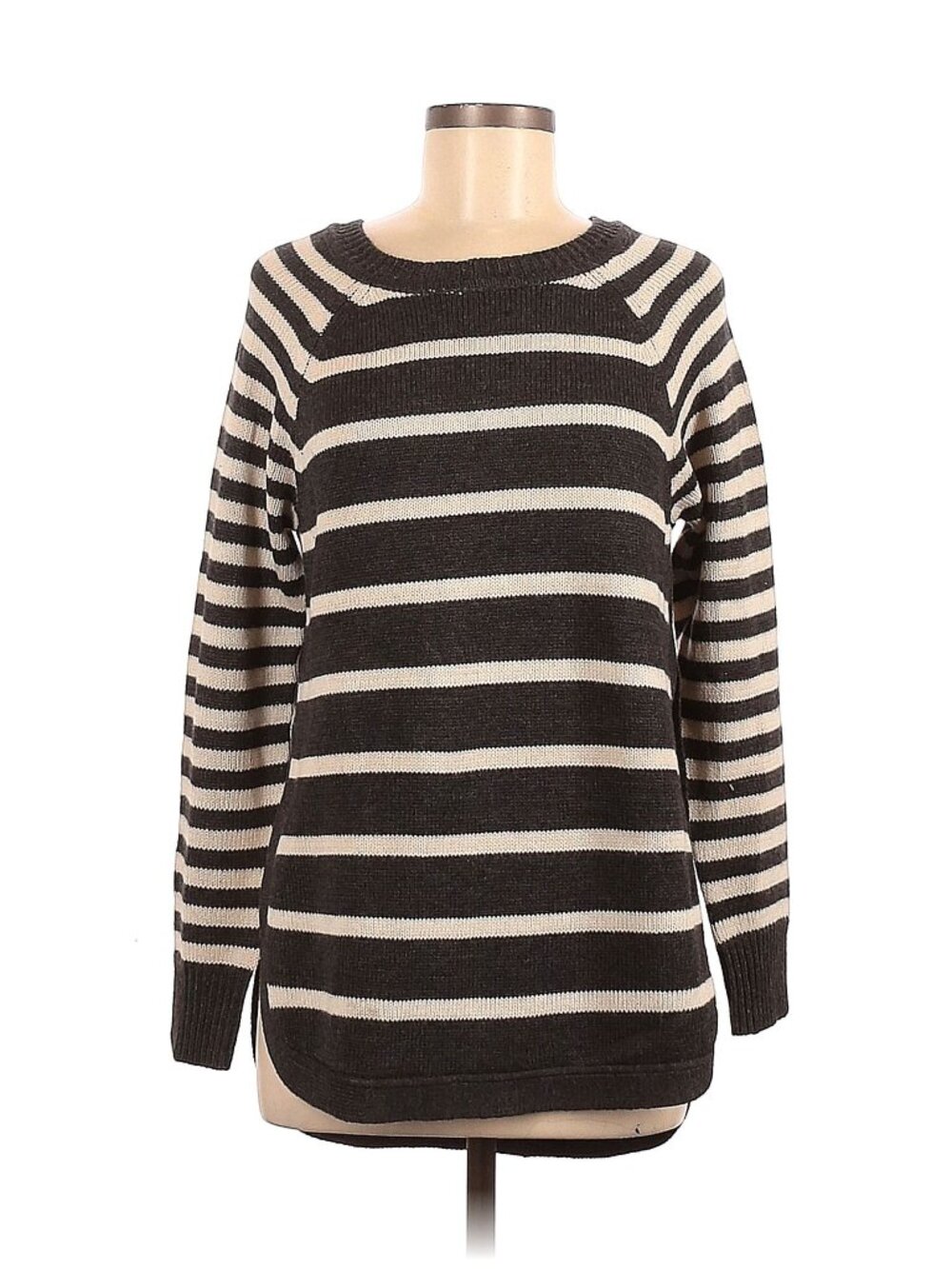 RDI Gray White Stripped Thick Woven Knitted Pullover Open Sides Sweater Medium